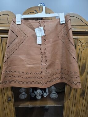 White House Black Market Rust Laser-Cut Faux Leather Midi Skirt